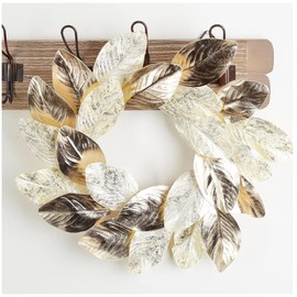 Metallic Silver and Gold Faux Magnolia Leaf Wreath by Factory Direct Craft for Holiday Decorating and Home Decor