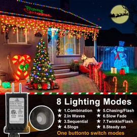 49FT Christmas Lights, 480 LED Ice Lights for Outside House Clear Wire Twinkle Lights with 8 Modes Timer Waterproof for Christmas Party Tree Holiday Patio Yard Home Decor(Red and Warm White)