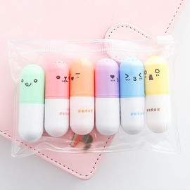 6pcs Cute Mini Smiling Face Highlighters Beautiful Cartoon Painting Pen Marker Pens Kawaii Stationery School Office Supplies Durable Useful and Practical Nice Design