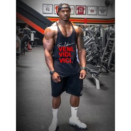 Befox Men's Gym Stringer Vest Strap Stretchy Cotton Athletic Casual Tank Top, black