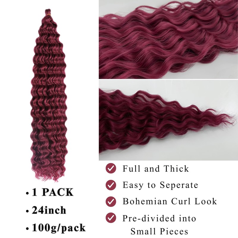 Burgundy Braiding Hair Pre stretched Curl Boho Hair for Braiding