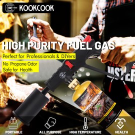 KookCook 14.1oz MAPP Gas 2 Packs Kit 99.99% High Purity Equal to MAPP Gas Hotter than Propane No Odor Cooking Searing Camping Gas to Broil Sous Vide for Welding Brazing Soldering Propane Torch Head