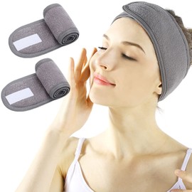 LADES Spa Headband - Facial Women Makeup Hairband Towel Cloth With Adjustable Magic Sticker For Washing Face Makeup (Gray+Gray), Pack Of 1