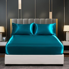 JHCHMX Satin Fitted Sheet - Teal Double, Deep Pocket (35cm) - Soft, Breathable, Non-Iron