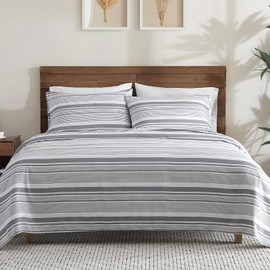ClevaHome Classic Stripe Sheet Set - 4 Pieces Super Soft & Breathable Bed Sheet Set with Deep Pocket, Enhanced Comfort & Easy Care (Full, Stone Stripe)