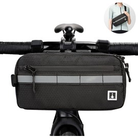 ROYAL FAIR Bike Handlebar Bag Frame Bag with Reflective Stripe, Waterproof Handlebar Bag with Detachable Strap, Universal Fitting for Any Bicycle, Black