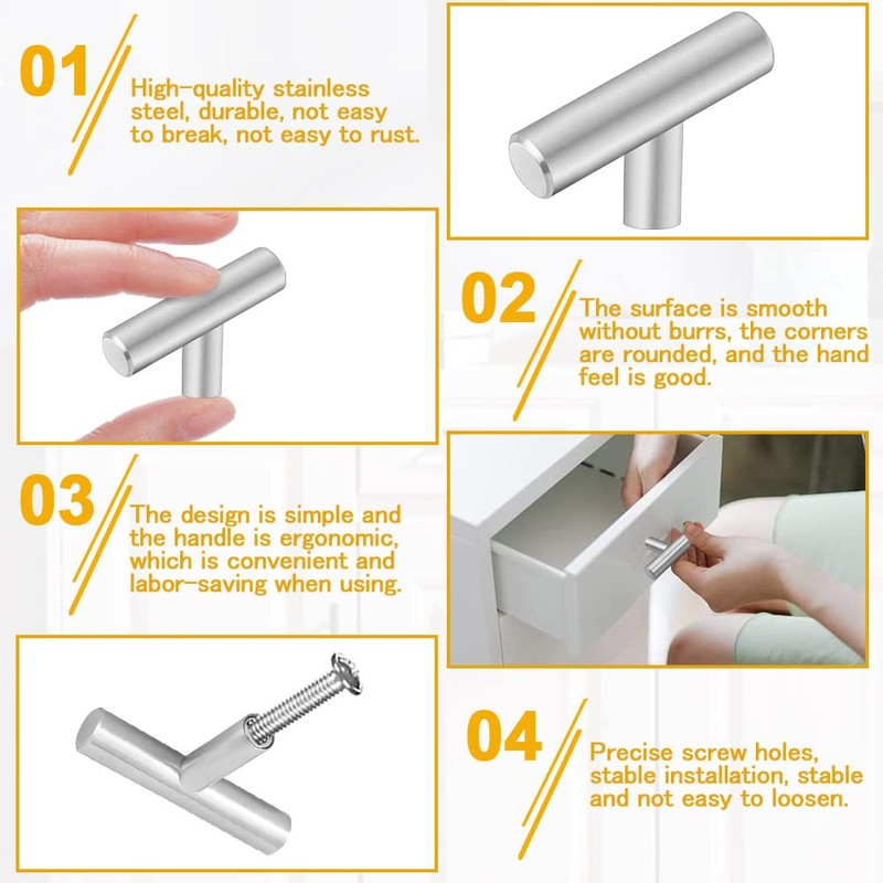 ZACUDA 12 PCS T Bar Handle Stainless Steel Cabinet Pulls