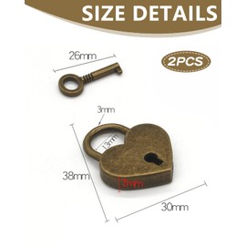 QLEUIFT 2 x Padlock with Key Heart Lock Mini Vintage Love Lock Suitcase Lock Small Keyed Alike for Suitcases Luggage Lockers Diary Jewellery Boxes