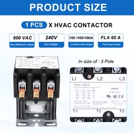 DMiotech HVAC Contactor, 3 Pole FLA 60 Amps 24V Coil Air Conditioner Contactor Compressor Condenser Motor AC Definite Purpose Contactor, UL Listed