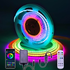 RGB+IC COB LED Strip 3 m, WS2811 LED Strip, 24 V LED Strip Addressable, LED Strip Colour Changing, Music Sync, with App and Remote Control for Home, Party