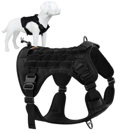 Plutus Pet Tactical Dog Harness with All Metal Buckles, Adjustable, No-pull Service Dog Vest with Molle System for Small Medium Large Dogs (Black, S)