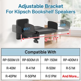 Pair of Adjustable Speaker Wall Mount for Klipsch Bookshelf Speaker Mount - Heavy Duty Side Clamping Wall Speaker Mounts for Klipsch R-40PM R50M RP-500M II RP-600M II Speaker Mount, 55 LBS Capacity