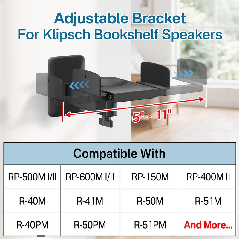 Pair of Adjustable Speaker Wall Mount for Klipsch Bookshelf Speaker