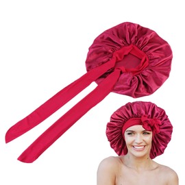 Silk Bonnet Sleep Cap for Sleeping Silk Bonnet Sleep Cap Soft Sleep Cap Silk Long Hair Adjustable Satin Hair Cap for Night Silk Sleep Cap Satin Bonnet Silk Bonnet for Men and Women (Burgundy)