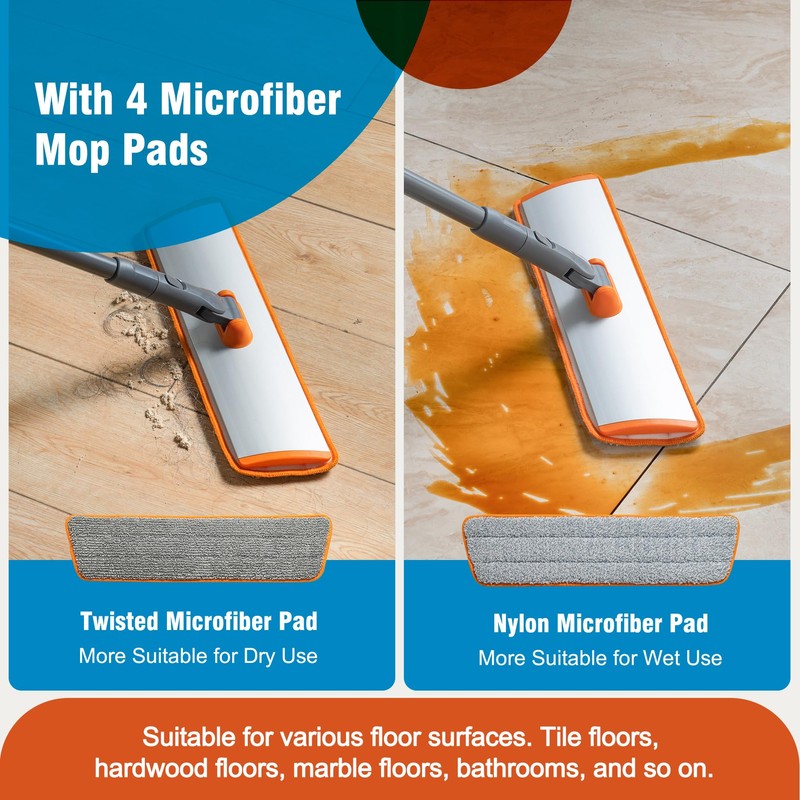 CLEANHOME Microfiber Mop Floor Dust Mop with Extendable Long Handle,