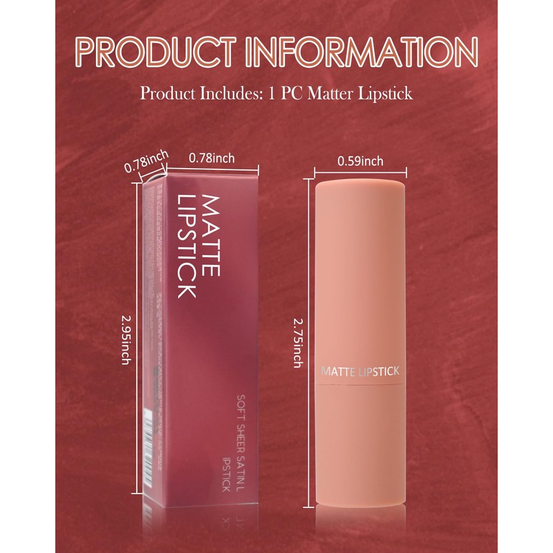 Matte Lipstick for Women, Brick Red Lipstick Long Lasting Beauty