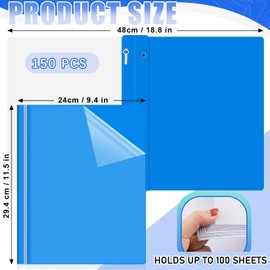 Teling 150 Pcs Plastic Report Covers with 3 Prong Clear Front Resume Folder Business Report Covers Bulk Presentation Folders Clear Front Report Folders for Documents, School, Office(Blue)
