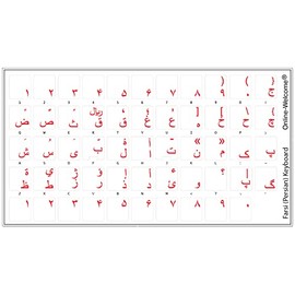 Online-Welcome FARSI (Persian) with RED Letters Keyboard Stickers Transparent for Computers LAPTOPS Desktop Keyboards
