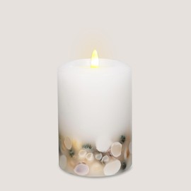 LUMIPUR Signature Coastal Collection Natural Glow Flickering Flameless LED Wax Pillar Candle with Seashell Embed (Ivory, 6" x 6")