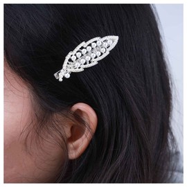 Inilbran Boho Pearl Hair Clip Barrette Silver Leaf Hair Barrette Clip Vintage Pearl Leaf Hairpin Clip French Pearl Bridal Headpieces Decorative Headwear Hair Accessories for Women and Girls