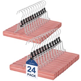 TOPIA HANGER 24 Pack Cedar Pants Hangers, Hair Extension Hangers Non Slip Skirt Hanger Wood Clamp with Velvet Padded 360° Swivel Hook for Jeans, Skirts, Trousers, Wigs CT68C