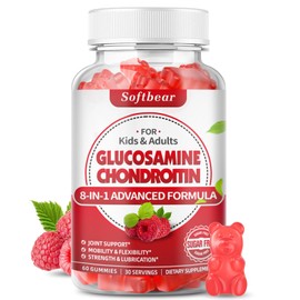 softbear Glucosamine Chondroitin Gummies, Sugar Free Glucosamine Chondroitin MSM Supplement with Elderberry Turmeric Supports Joint Health & Antioxidant, Raspberry Flavored 60 Count
