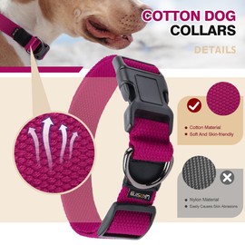 Likesing Cotton Soft Dog Collar, Quick Release Dog Collar with Buckle, Heavy-Duty Adjustable Pet Collar for XS Small Medium Large Dog, Colorfast Dog Collars with Removable Tag(S, Rose Red)
