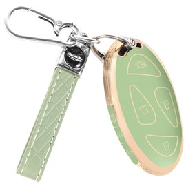 JUNJIAWU for Hyundai Key Fob Cover: Full Protector Ioniq 6 Key Fob Case Shell with Keychain Fit for 2023 2024 Ioniq 6 Grandeur GN7 KONA Sonata Elantra (7 Buttons, green)