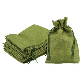 sourcing map 25Pcs Burlap Gift Bags with Drawstring 5" x 7" Linen Sacks Jewelry Gift Pouches for Wedding Birthday Party Christmas Favors DIY Craft, Green