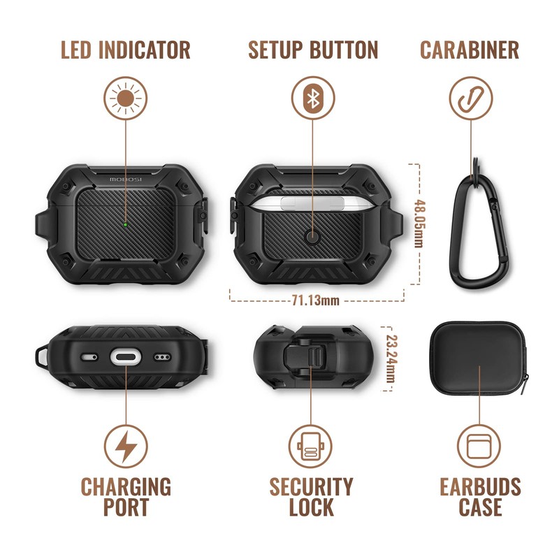 MOBOSI AirPods Pro Case, Secure Lock Clip Full Body Shockproof