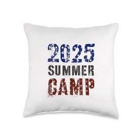 Retro SUMMER CAMP 2025 Kids Campsite Director Host Autograph Throw Pillow