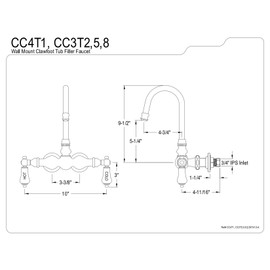 Kingston Brass CC4T1 Vintage Leg Tub Filler, H&C Porcelain lever Handle, Polished Chrome