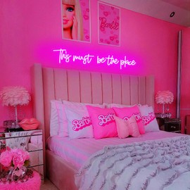 29 Inch This Must Be The Place Neon Sign for Bedroom Wall Decor, Large Pink LED Neon Light Signs with Dimmable Switch, Birthday Christmas Housewarming Gifts, Game Room Man Cave Home Bar Decoration