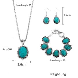Zhang shine 3 Pcs Bohemian Turquoise Jewelry Set, Vintage Turquoise Pendant Necklace Dangle Earrings And Bracelet, Boho Western Jewelry Set for Women