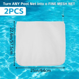 2Pcs Ultra Fine Mesh Net Bag for Pool Skimmer Net Replacement, 25x23" Adjustable Fine Mesh Pool Net Insert - Clean Spa Ground Pool Hot Tub, Swimming Pool Leaf Rake Net Catches Sand Tree Dust Pet Hair
