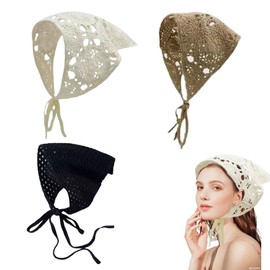 XHYASD Headscarf, Pack of 3 Women's Boho Headbands, Handmade Crochet Triangle Headscarves, Headwear Women's Summer, Elastic Hair Scarf for Women and Girls