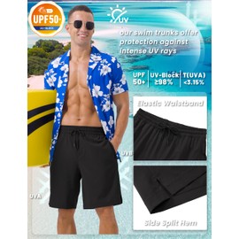 TACVASEN Men's Swimming Shorts Mens Quick Dry Beach Shorts with Compression Lining UV Protection Surfing Trunks with Zipper Pockets for Men Black 36