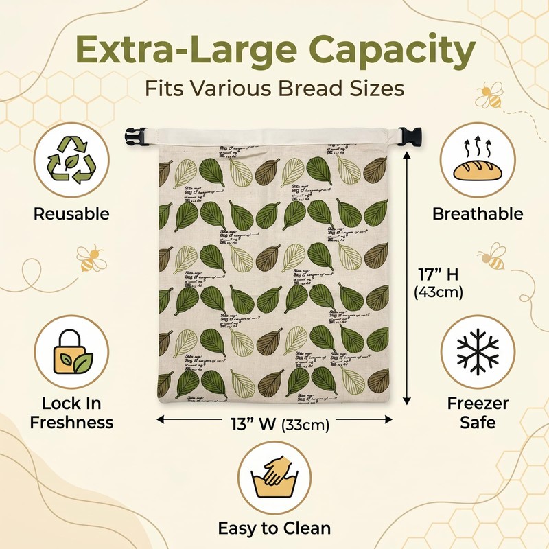 Fruzmzk Reusable Beeswax Bread Bag Sourdough Storage 17 x 13