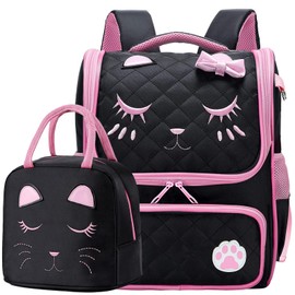 Cute Black Backpacks with Lunch Bag for Teen Girls, Kids Backpack for Toddler Preschool Bookbags Elementary School Bags