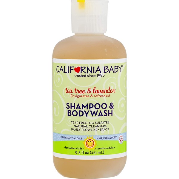 California Baby Shampoo and Body Wash - Hair, Face, and Body, Gentle, Allergy Tested, Dry, Sensitive Skin, 100% Plant-Based - USDA Certified, Tea Tree and Lavender, 8.5oz