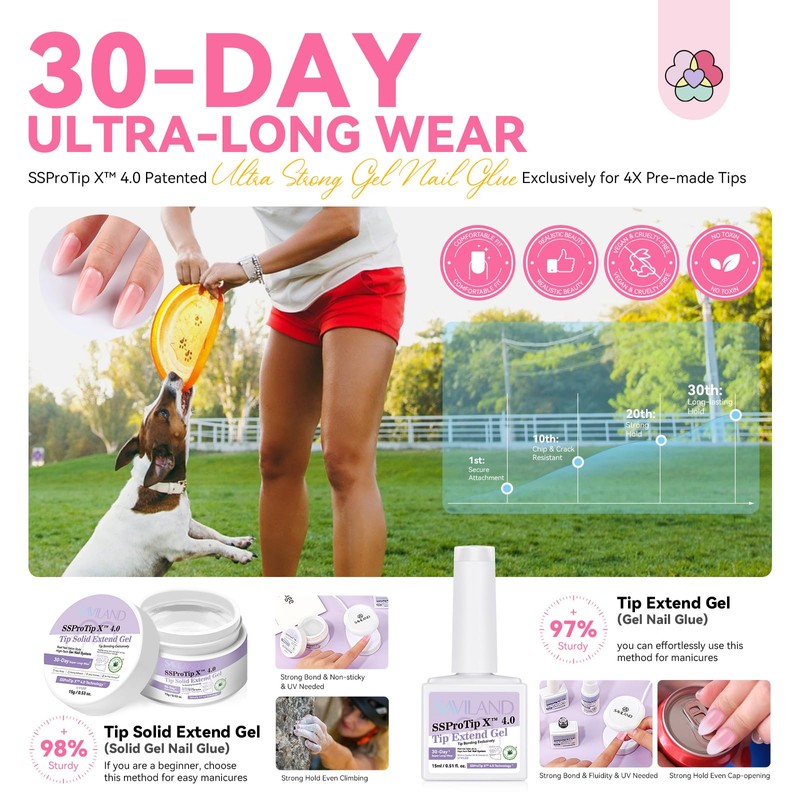 Saviland 4 in 1 Almond Nail Tips 30 Days Last:
