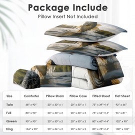 Zzzboro 7Pcs Comforter Set Full Size, Fish Lake Fishing It, Bedding Decor Fish Jumping Out of The Water Bed Set with Flat Sheet Fitted Sheet Pillowcases Shams for Kids and Adults