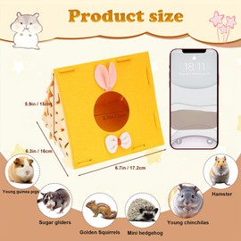 Hamster Hideout Tent (7"×6.5"×5.7") - Hamsters Hut with Bunny Ears, Tassel Curtain & Breathable Mesh - Small Pet Sanctuary for Hamsters,Young Guinea Pigs, Sugar Gliders