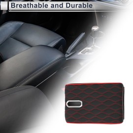 X AUTOHAUX Car Center Console Cover Car Armrest Cover Multifunctional 12.60"x8.66"x1.97" Black Red Napa Leather Water Ripple Pattern
