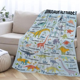 Dinosaur Alphabet Blanket Educational Learning Gift for Kids Boys Dinosaur Lovers Super Soft Flannel Throw Blanket for Sofa Camping Travel Home Decor,40"x50"for Kids/Baby