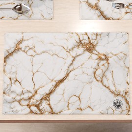 MARBLELIZED American Placemats, Washable, Fabric Place Mats with White Marble Effect, Set of 6 (30 x 45 cm) - Elegant, Ideal for Breakfast, Lunch and Dinner, Gift Idea, 100% Made in