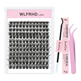 Lash Clusters Kit 144Pcs D Curl Lash Extension Kits Eyelash Extensions Individual Lashes Kit with Cluster Lashes Bond and Seal and Eyelash Extensions Tweezers DIY at Home(W02,VINE01）