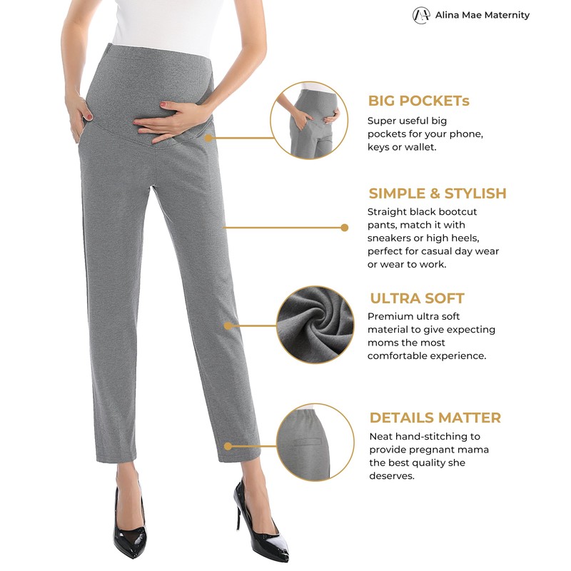 Alina Mae Maternity Pants Work Over The Belly with Pockets,