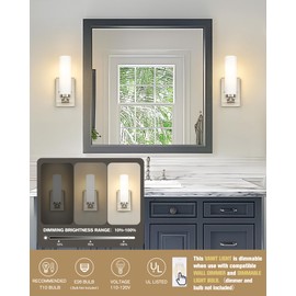 Emak Brushed Nickel Wall Sconces, 2 Light Bathroom Light Fixtures with Milk Glass Shade, Modern Wall Lights for Bathroom, Mirror, Living Room, Bedroom, Gallery, WS086-BN-ML-2PK