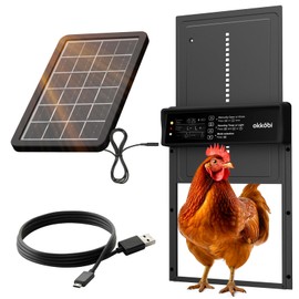 Okkobi Automatic Chicken Coop Door Solar Powered - LCD Display - Chicken Coop Door with Light Sensor & Timer - Security & Peace of Mind: Anti-Pinch Function - 5-Year Protection - Black